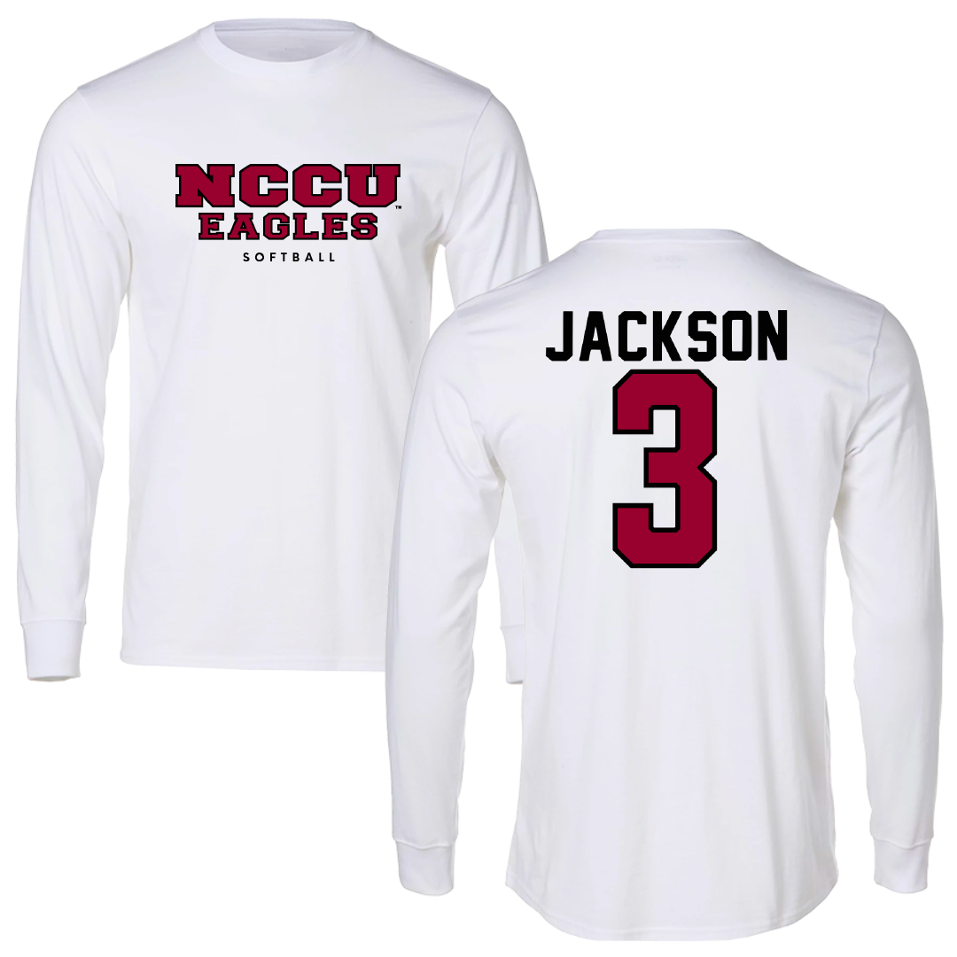 North Carolina Central University Softball White Performance Long Sleeve - #3 Samaria Jackson