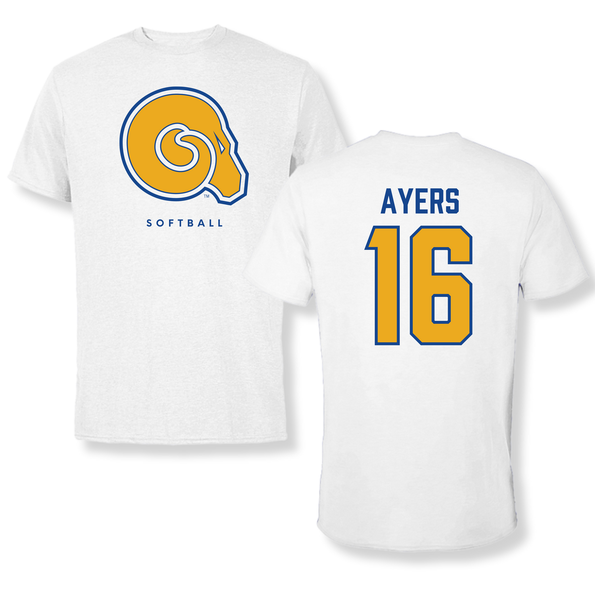 Albany State University Softball White Tee - #16 Keyatta Ayers