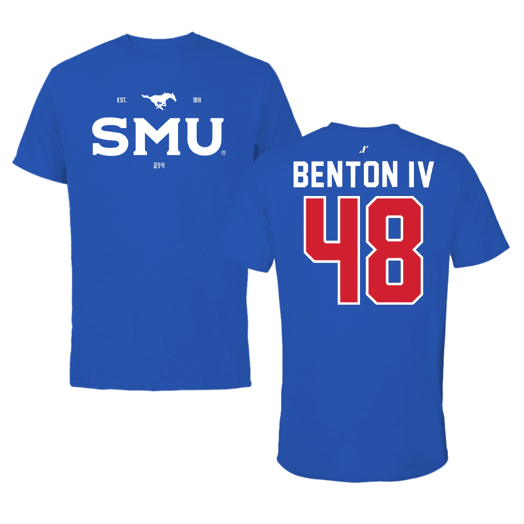 Southern Methodist University Football Blue General Performance Tee - #48 Will Benton IV