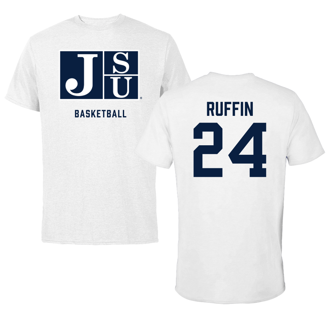 Jackson State University Basketball White Tee - #24 Daeshun Ruffin