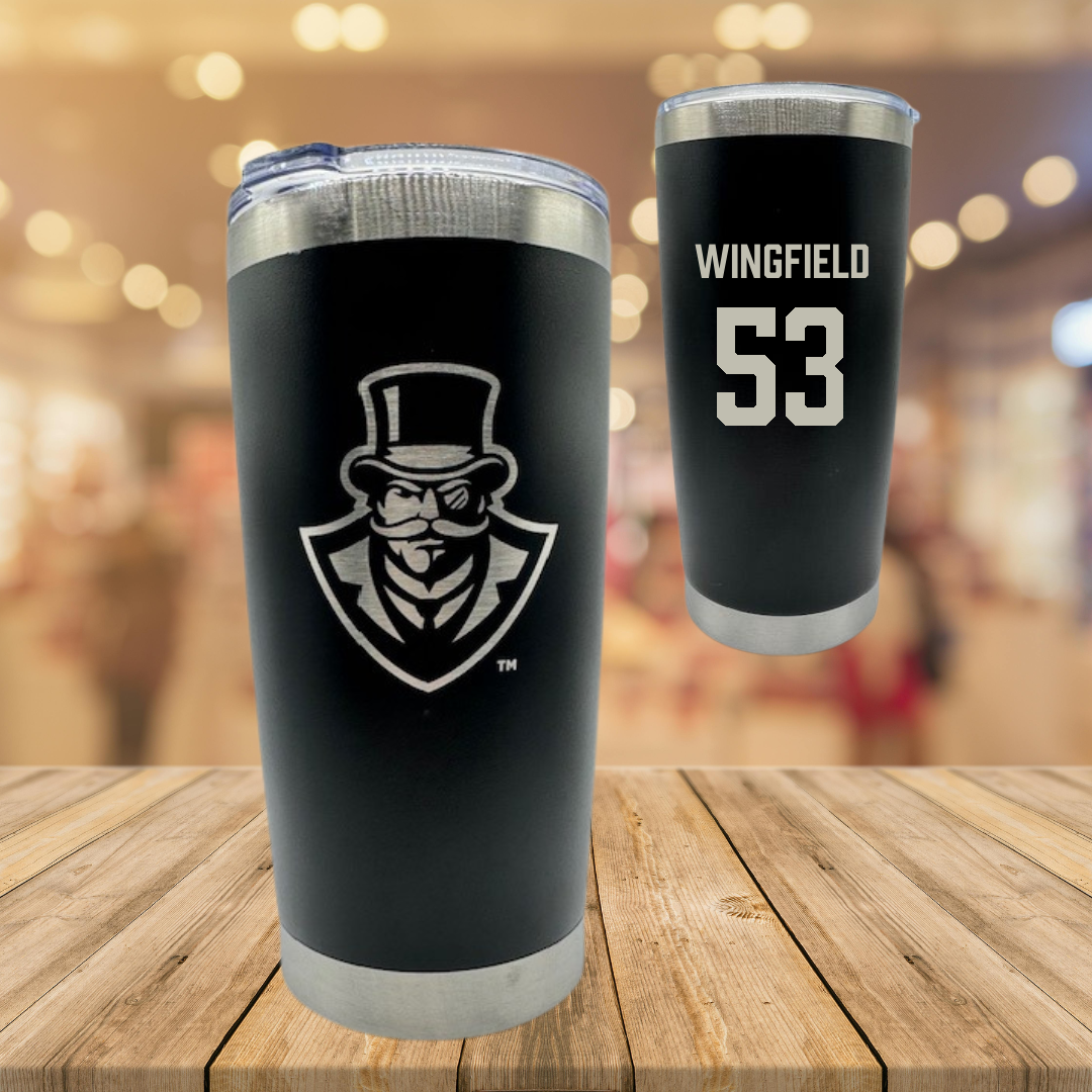 Austin Peay State University Football Black Stainless Steel Tumbler - #53 Christian Wingfield