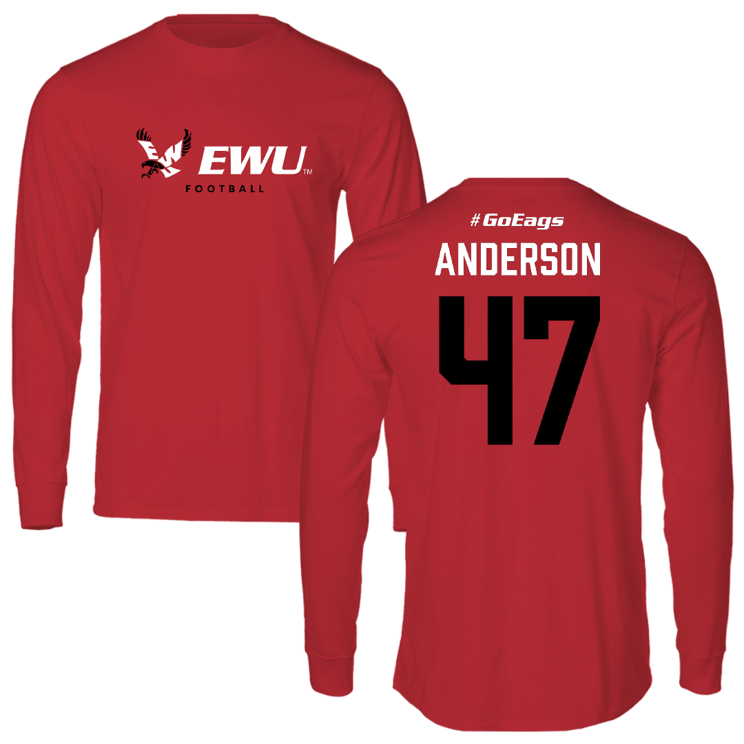 Eastern Washington University Football Red Long Sleeve - #47 Samarai Anderson