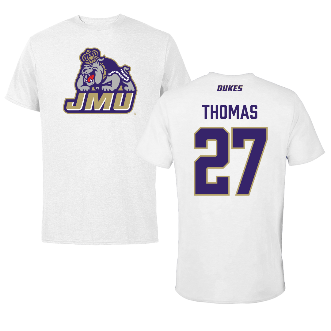 James Madison University Football White Tee - #27 Jacob Thomas