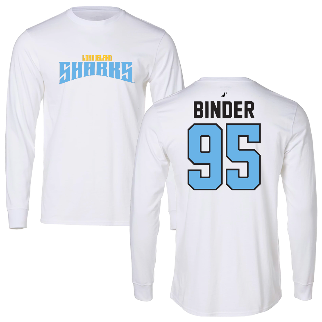 Long Island University Football White Classic Performance Long Sleeve - #95 Carson Binder