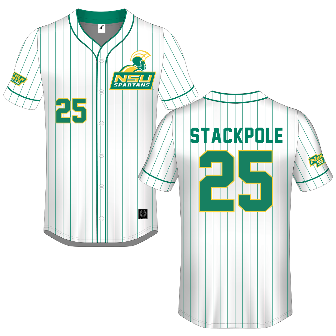 Norfolk State University White Pinstripe Button-Down Jersey - #25 Matthew Stackpole