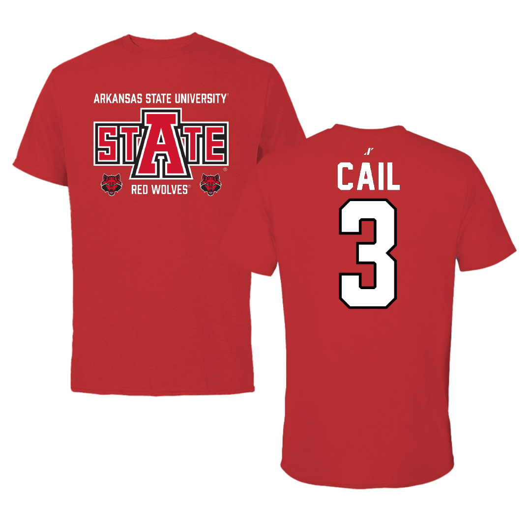 Arkansas State University Baseball Red General Tee - #3 Daedrick Cail