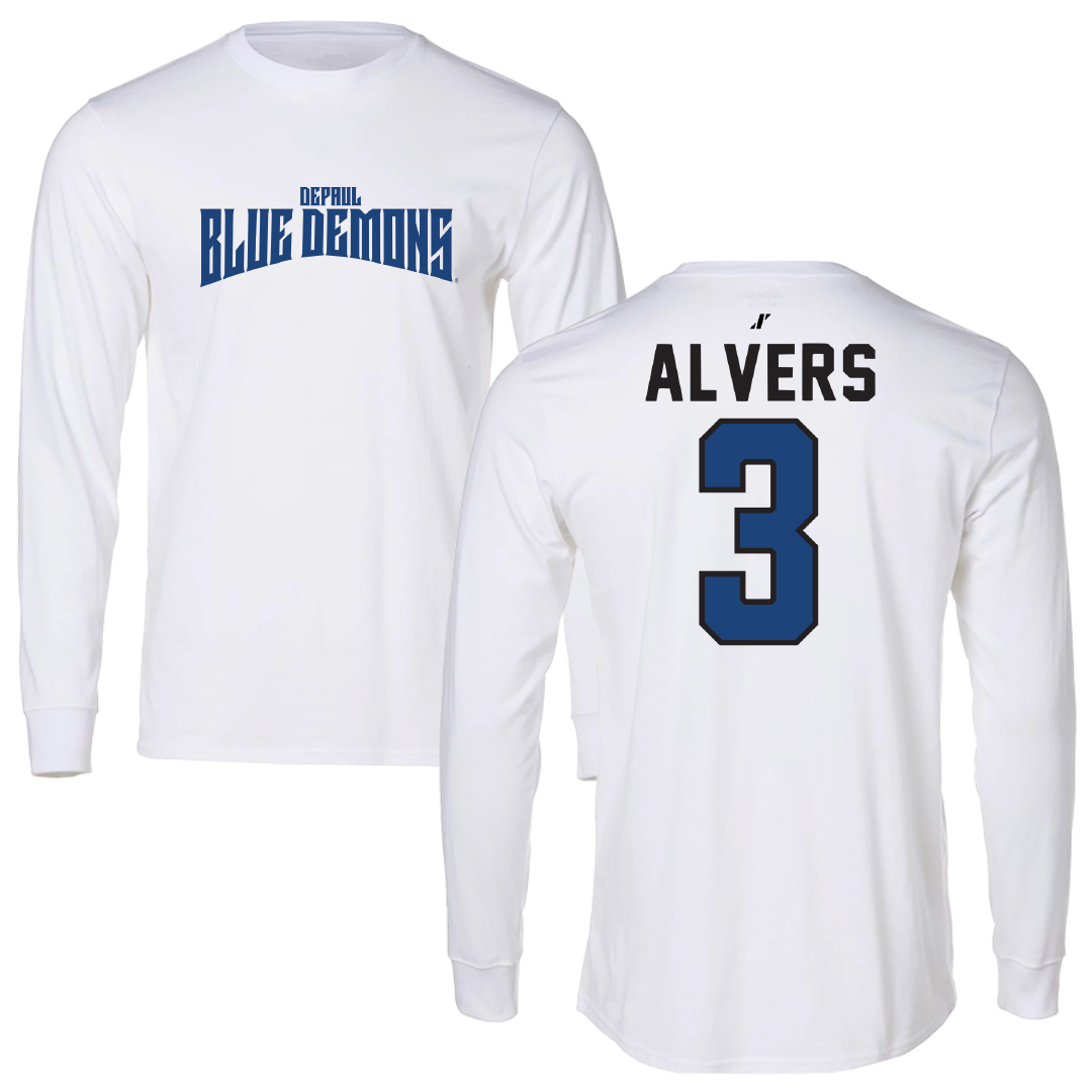 DePaul University Softball White Classic Long Sleeve - #3 Carly Alvers