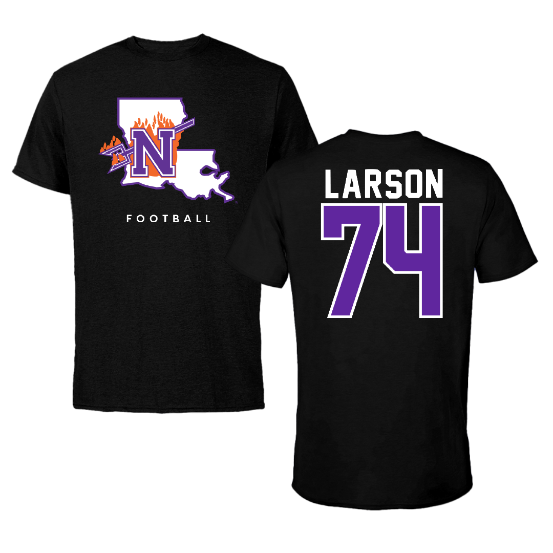 Northwestern State University Football Black Block Tee - #74 Ryan Larson