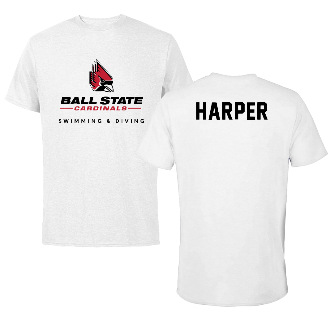 Ball State University Swimming & Diving White Tee - Nathan Harper