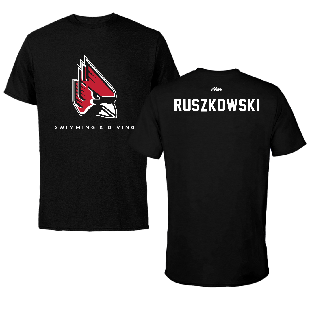 Ball State University Swimming & Diving Black Tee - Ike Ruszkowski