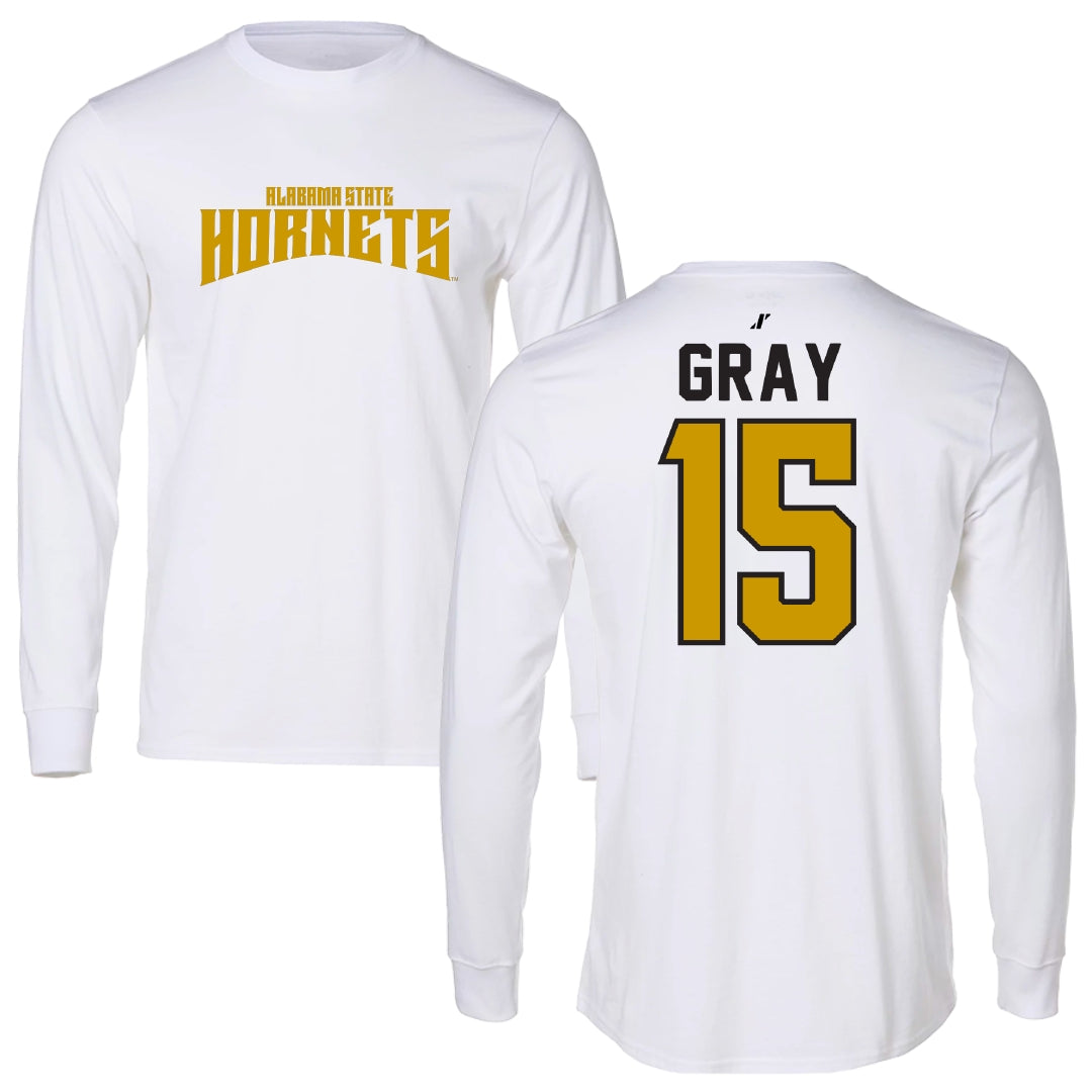 Alabama State University Basketball White Classic Performance Long Sleeve - #15 Ashley Gray