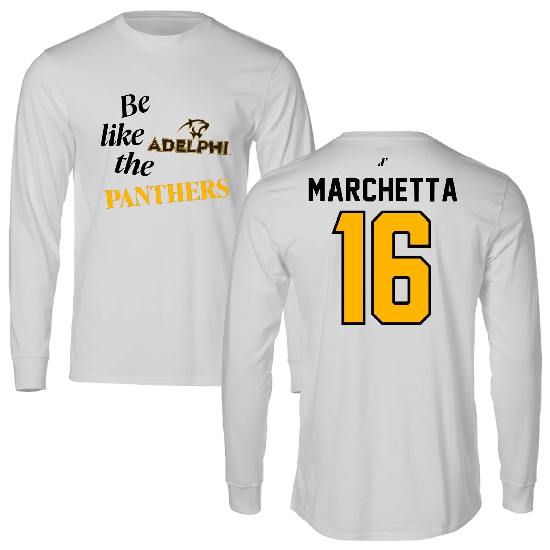 Adelphi University Lacrosse Light Gray Be Like Us Performance Long Sleeve - #16 Madison Marchetta