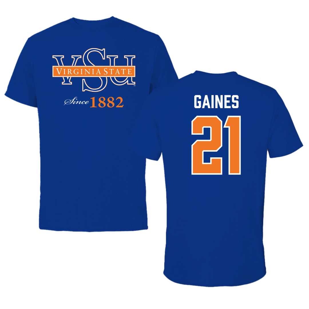 Virginia State University Soccer Blue Performance Tee - #21 Damaris Gaines