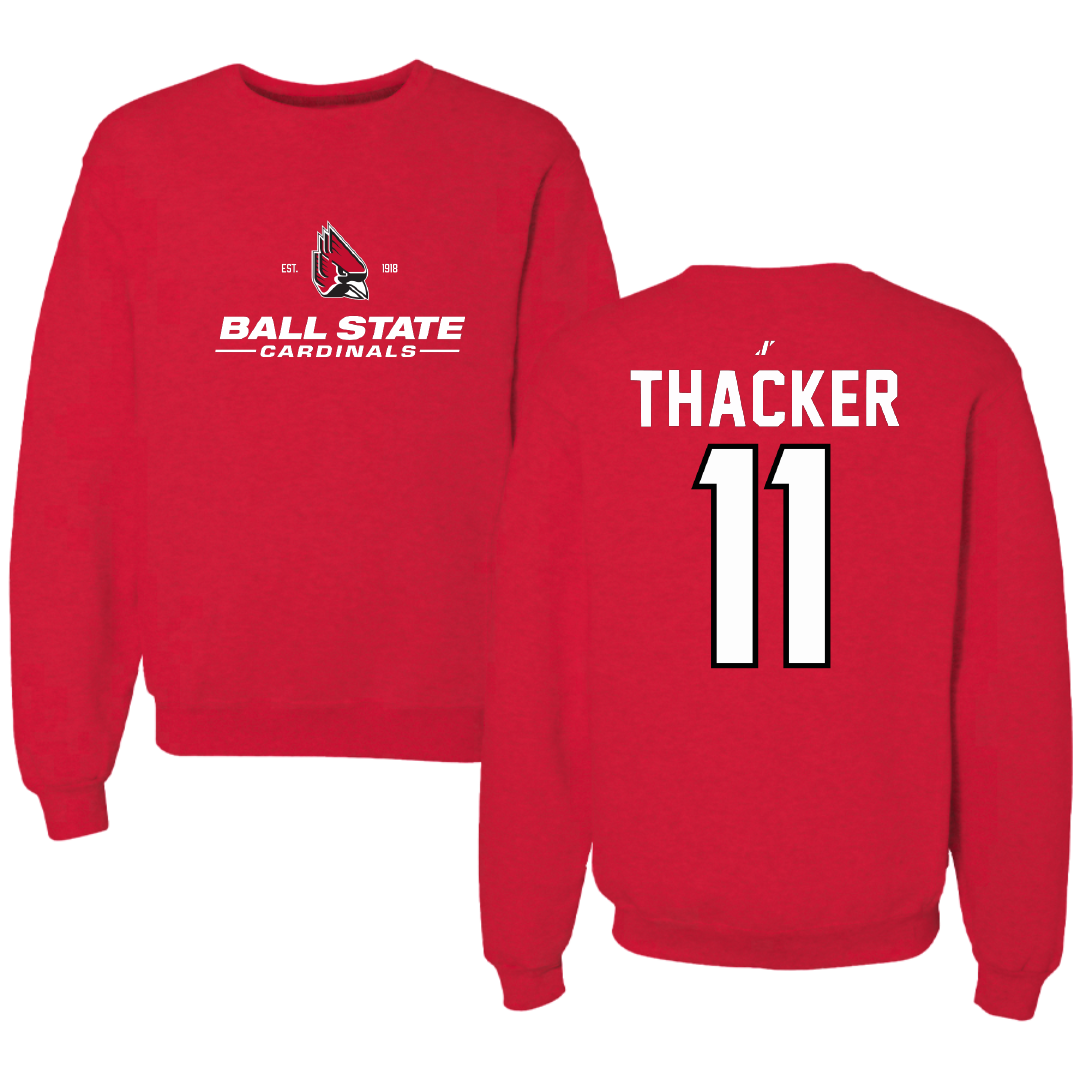 Ball State University Football Red General Crewneck - #11 Isaiah Thacker