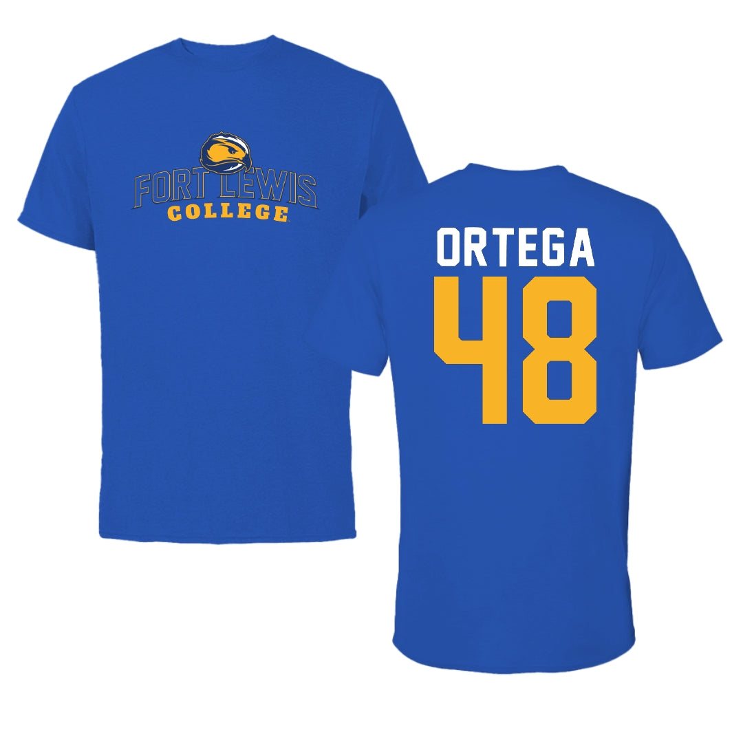 Fort Lewis College Football Blue Performance Tee - #48 Preston Ortega
