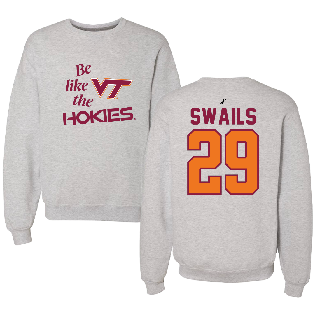 Virginia Tech Baseball Light Gray Be Like Us Crewneck - #29 Tucker Swails
