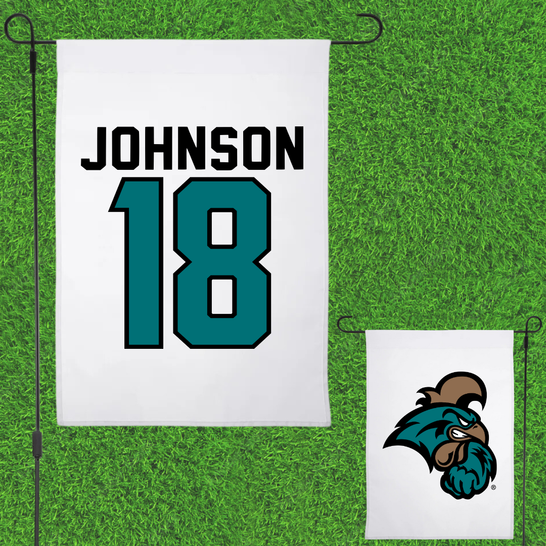 Coastal Carolina University Baseball White Garden Flag - #18 Hayden Johnson