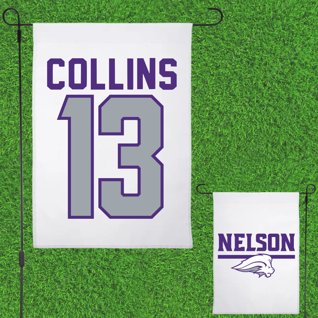 Nelson University Basketball White Garden Flag - #13 Justin Collins