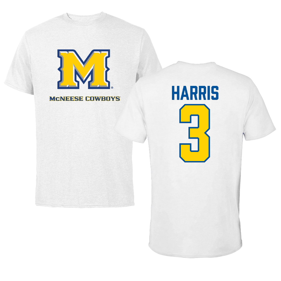 McNeese State University Football White Performance Tee - #3 Jonathan Harris