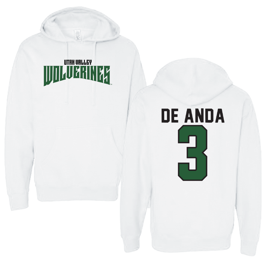 Utah Valley University Baseball White Classic Hoodie - #3 Jimmy De Anda