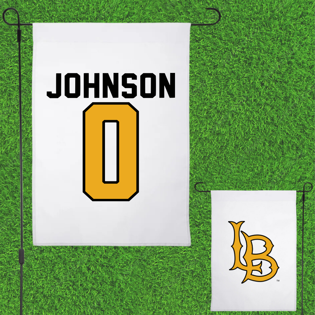Long Beach State University Basketball White Garden Flag - #0 Austin Johnson