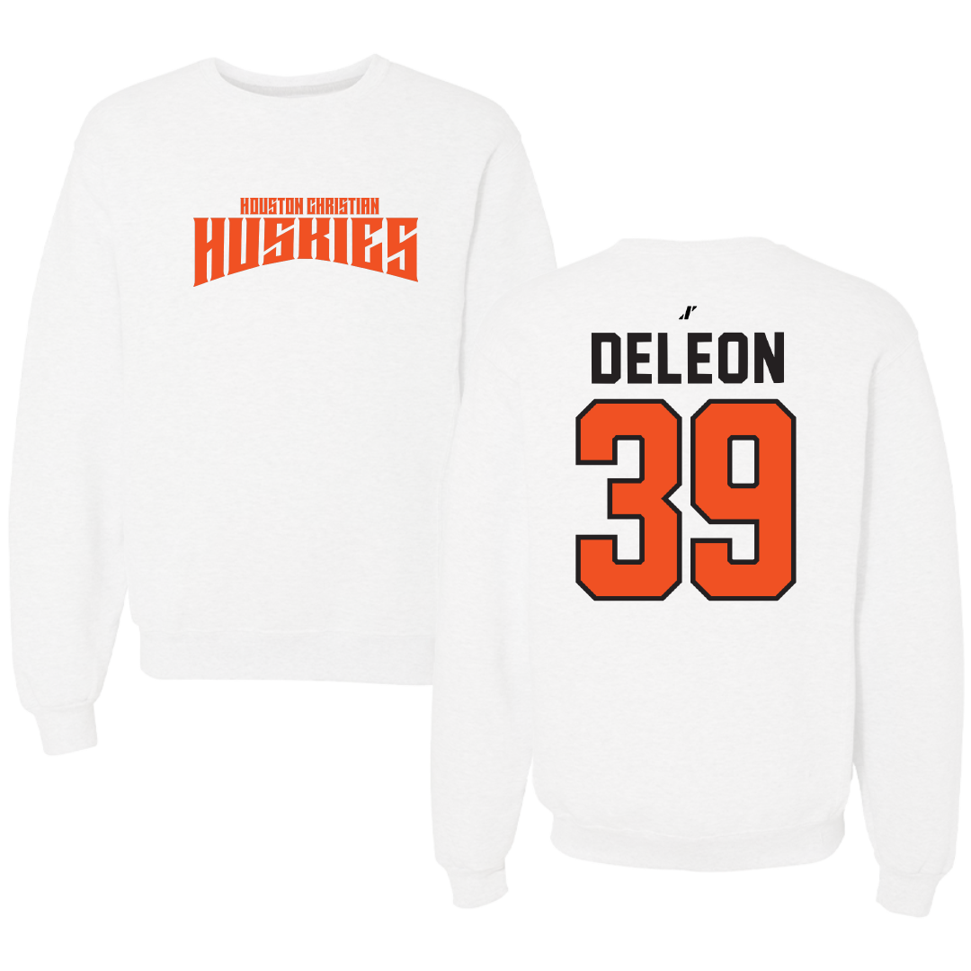 Houston Christian University Baseball White Classic Crewneck - #39 Aidan DeLeon