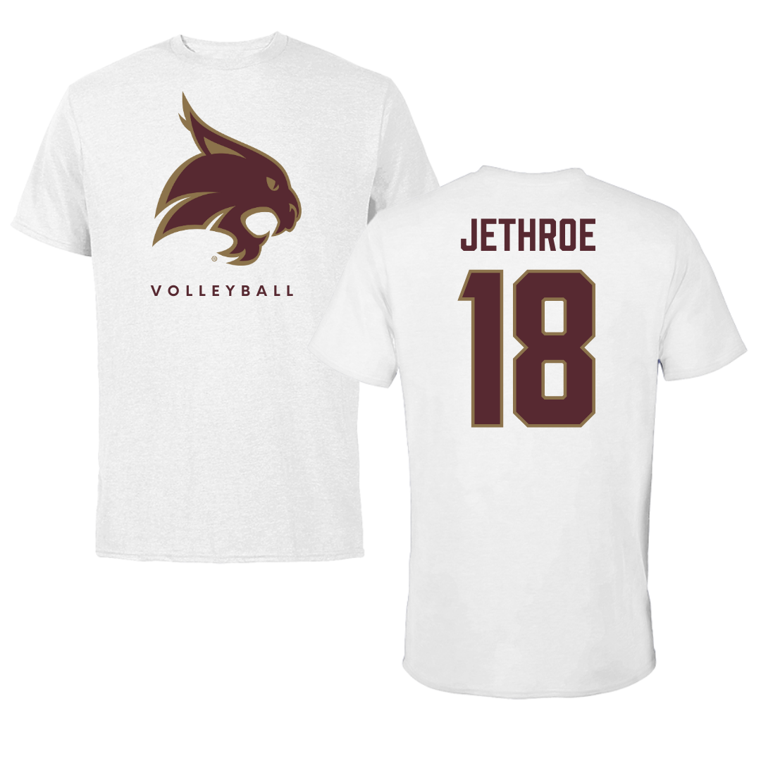 Texas State University Volleyball White Performance Tee - #18 Zenai Jethroe