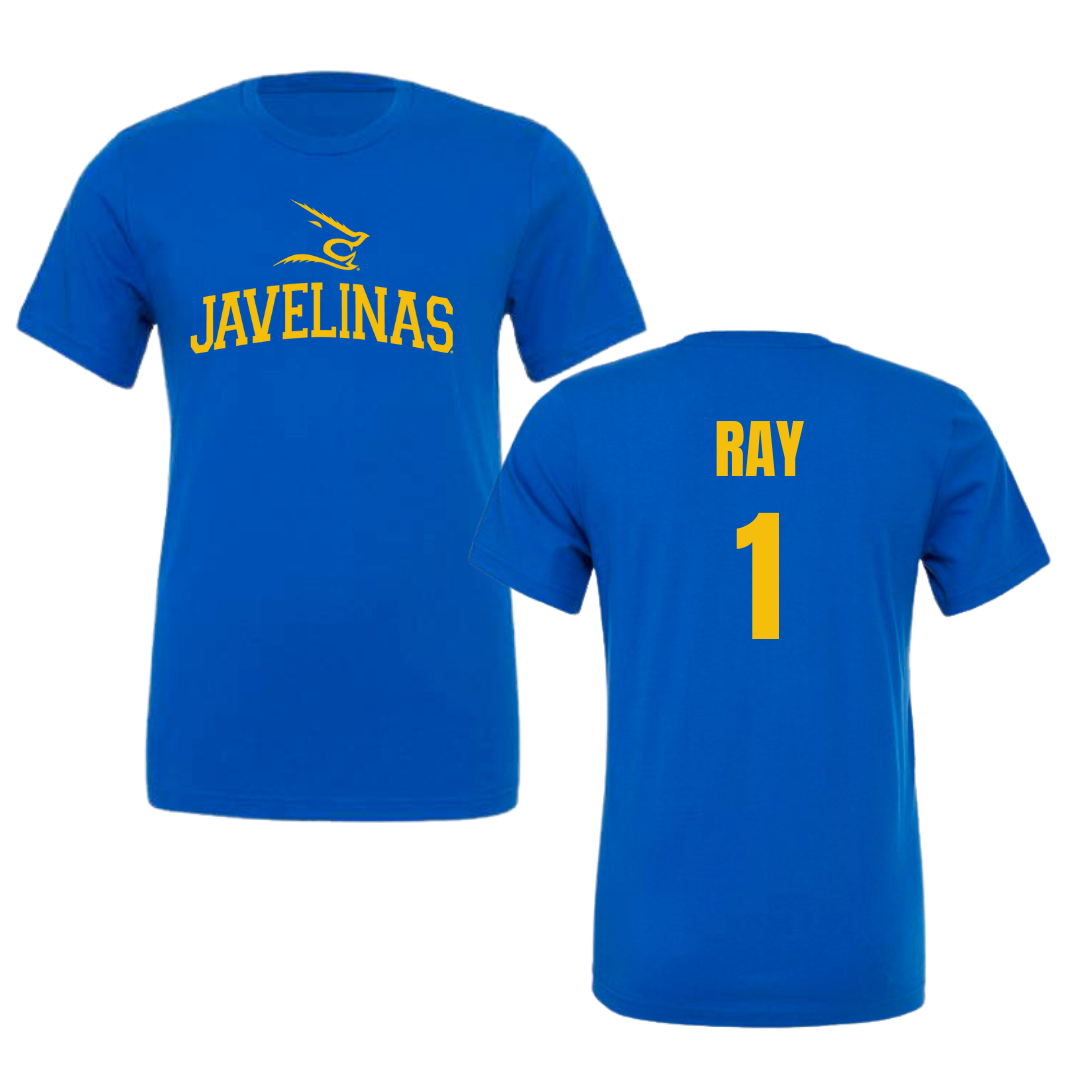 Texas A&M University-Kingsville Basketball Blue Performance Tee - #1 Shelby Ray