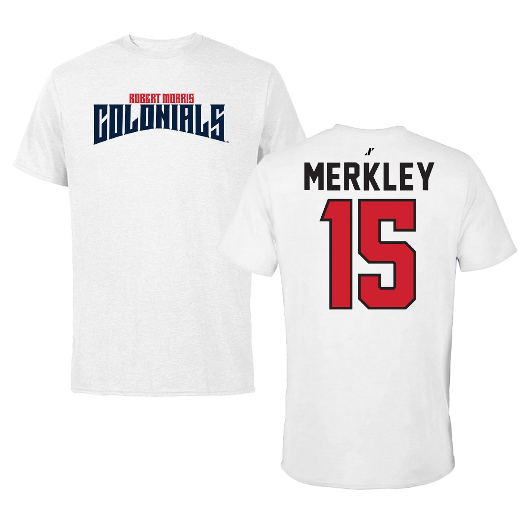 Robert Morris University Ice Hockey White Classic Performance Tee - #15 Charles Merkley