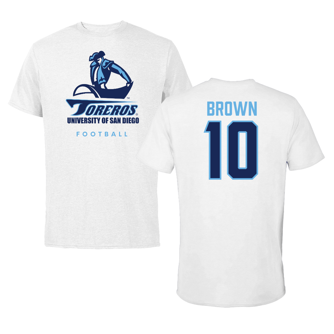 University of San Diego Football White Performance Tee - #10 Nathan Brown