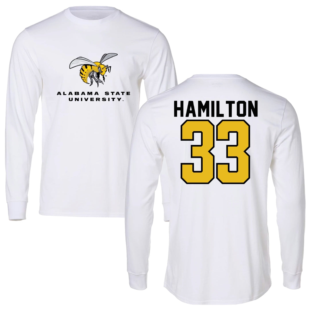 Alabama State University Basketball White Block Long Sleeve - #33 Talayah Hamilton