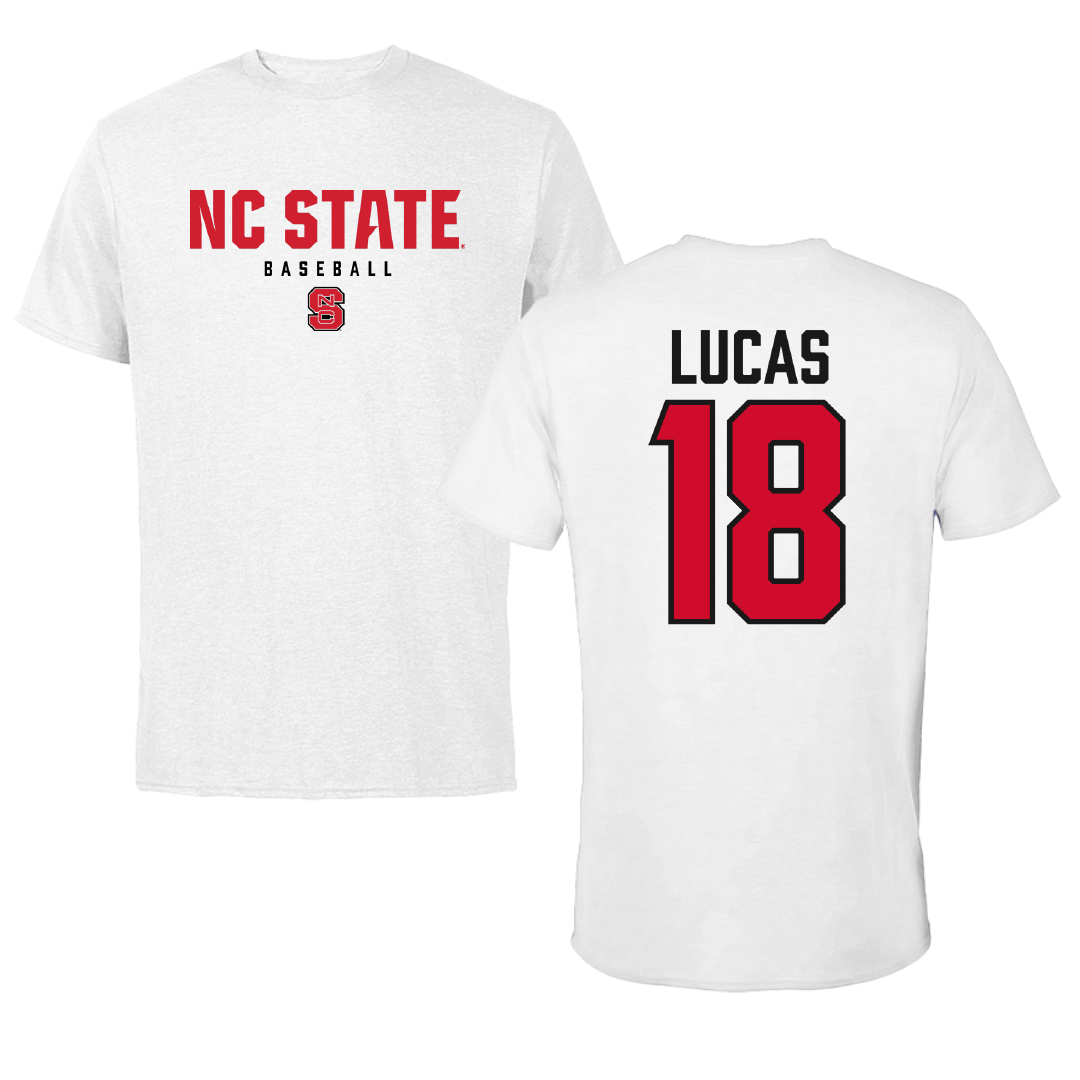 North Carolina State University Baseball White Performance Tee - #18 Jaxon Lucas