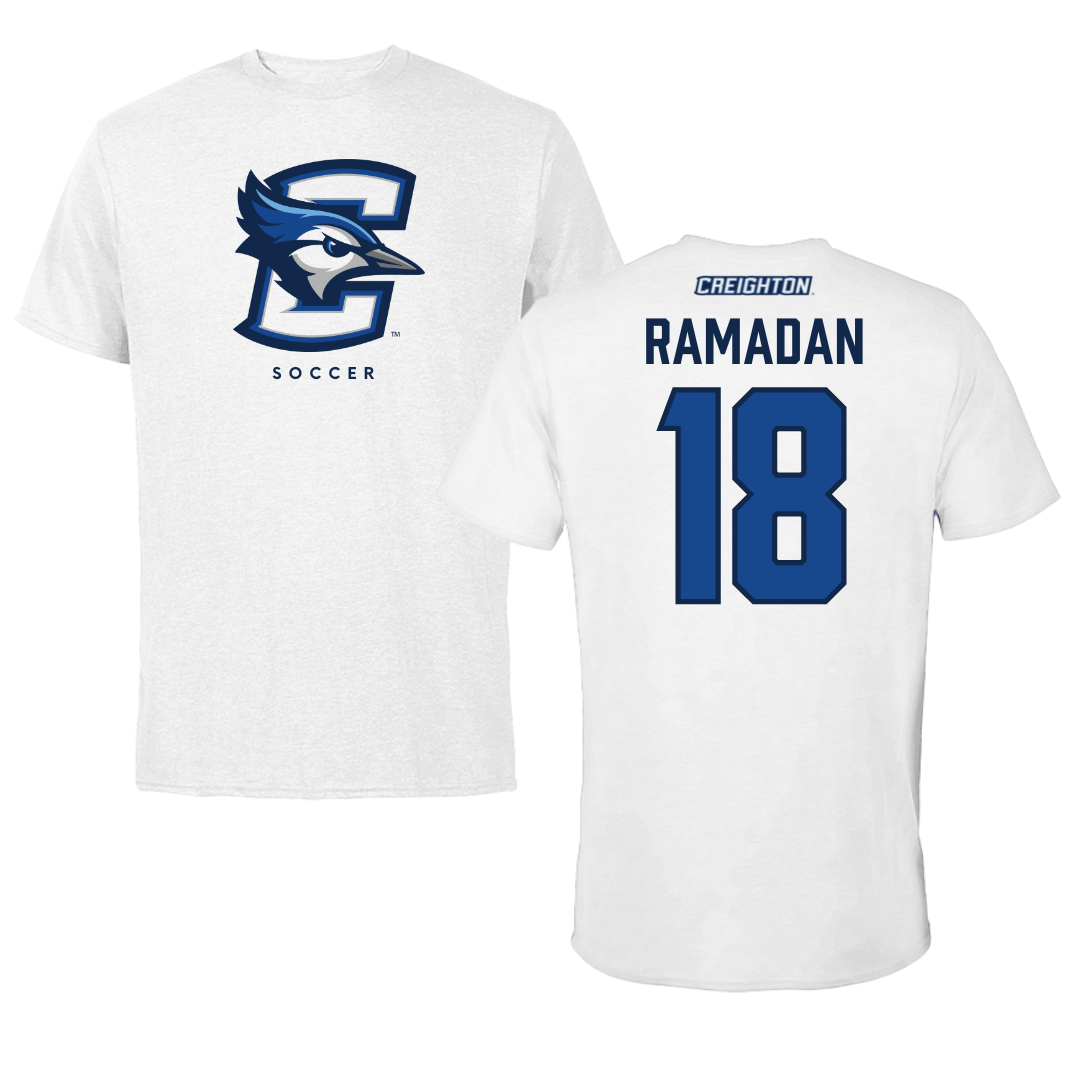 Creighton University Soccer White Tee - #18 Ali Ramadan