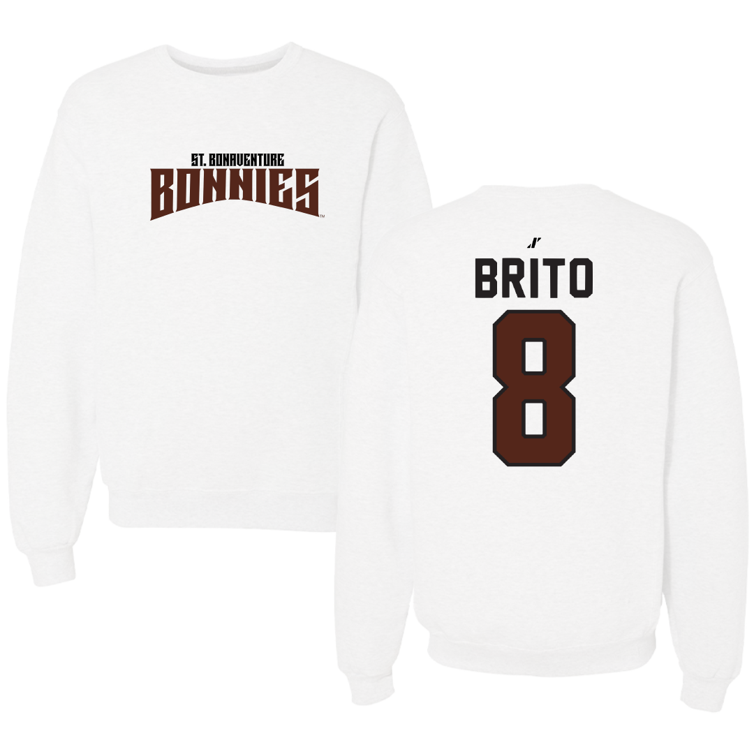 St. Bonaventure University Soccer White Classic Crewneck - #8 Kenzo Brito