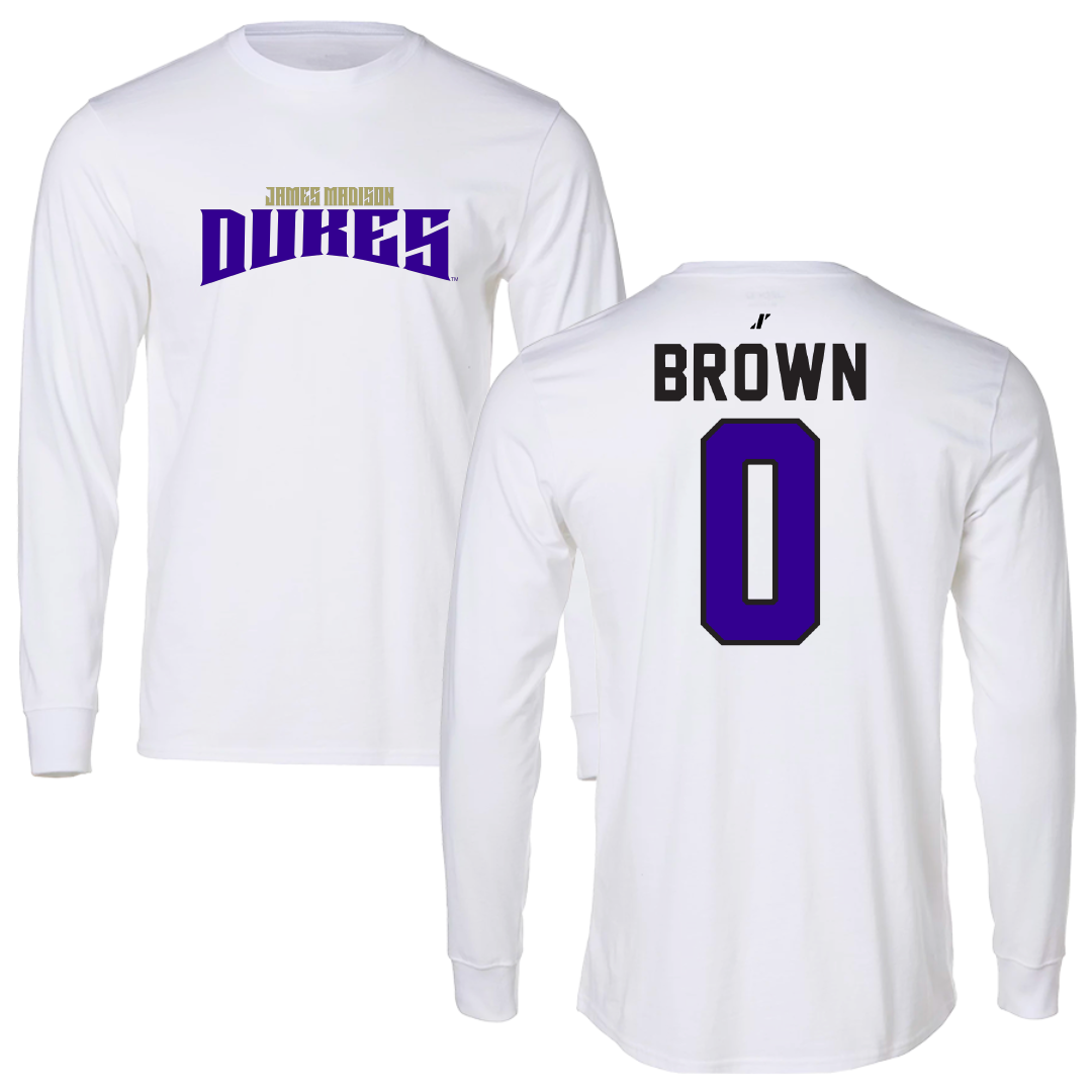 James Madison University Basketball White Classic Long Sleeve - #0 Xavier Brown