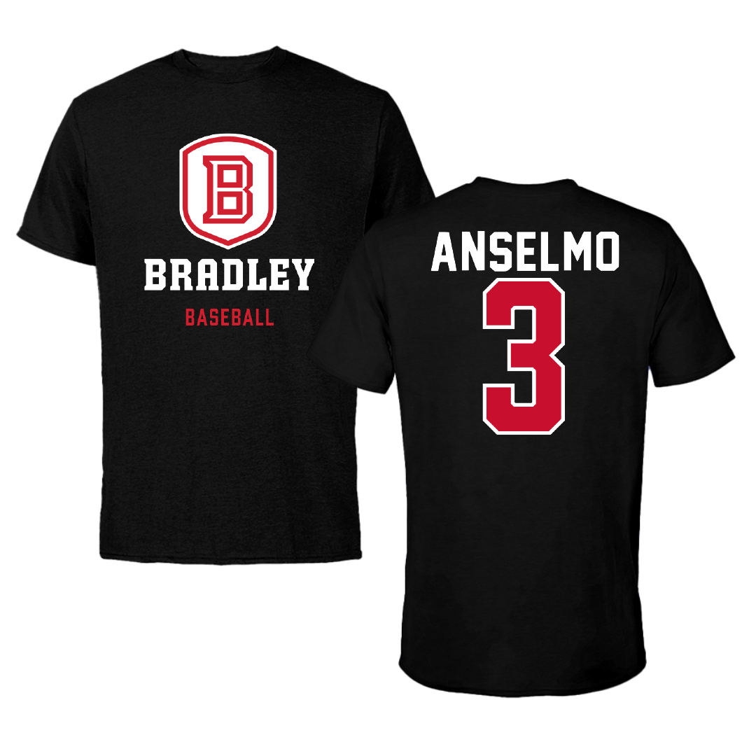 Bradley University Baseball Black Block Performance Tee - #3 Dominic Anselmo
