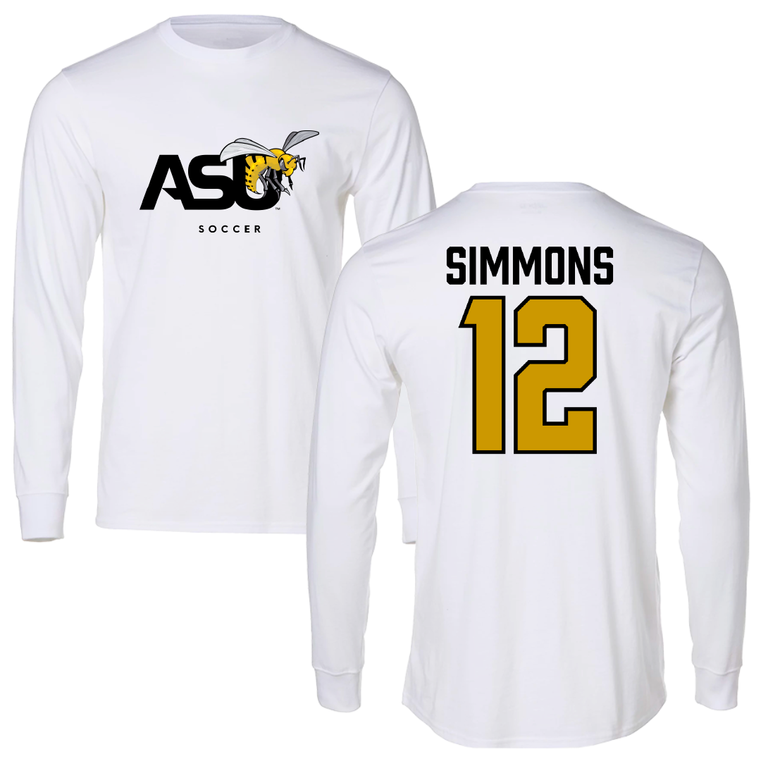 Alabama State University Soccer White Performance Long Sleeve - #12 Kensley Simmons