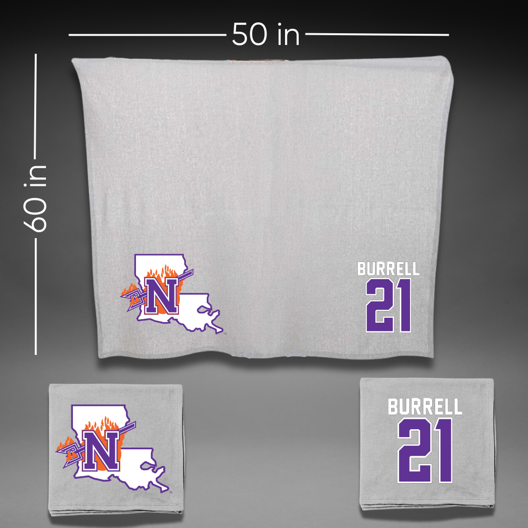 Northwestern State University Football Gray Blanket - #21 Kolbe Burrell