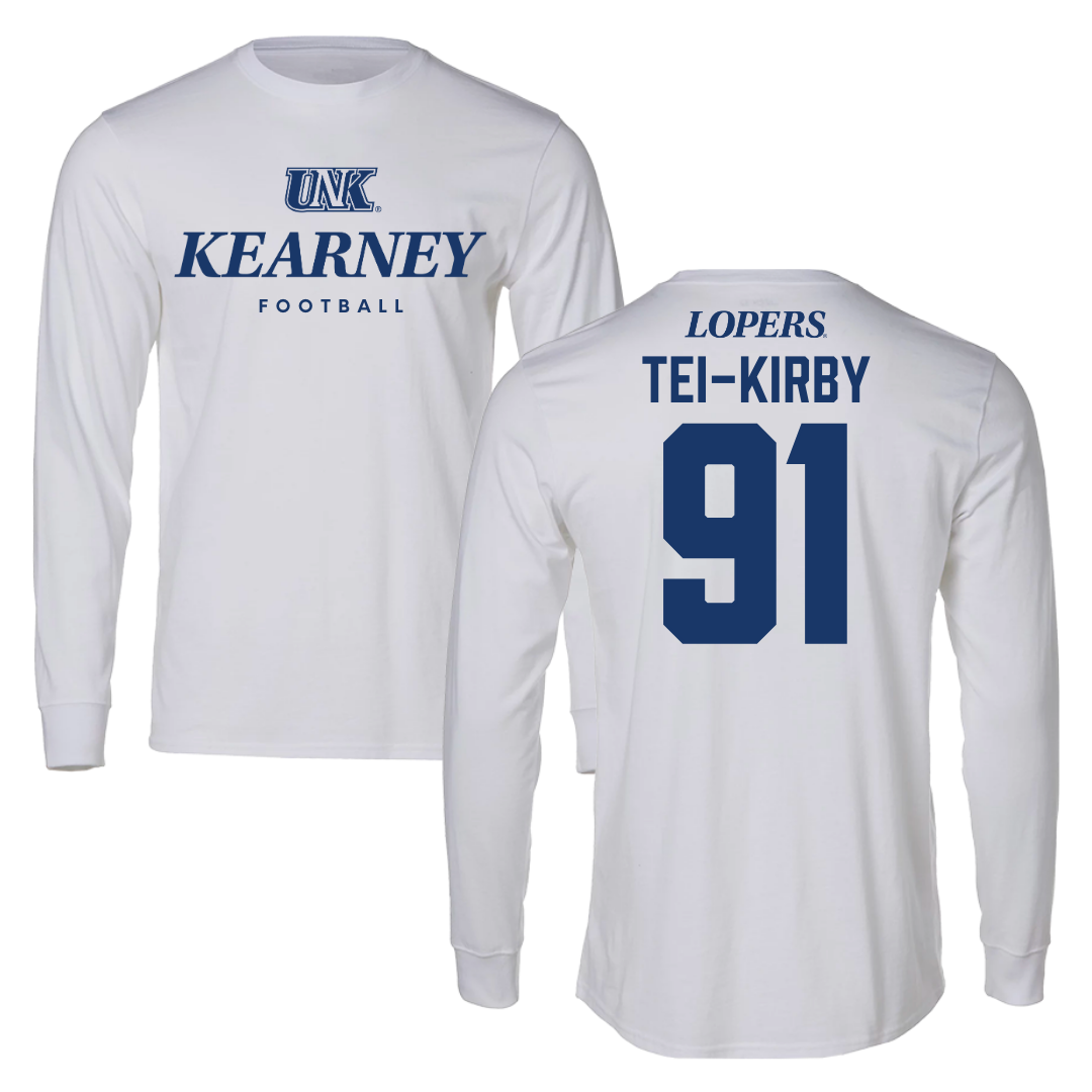 University of Nebraska at Kearney Football White Performance Long Sleeve - #91 Wayne Tei-Kirby