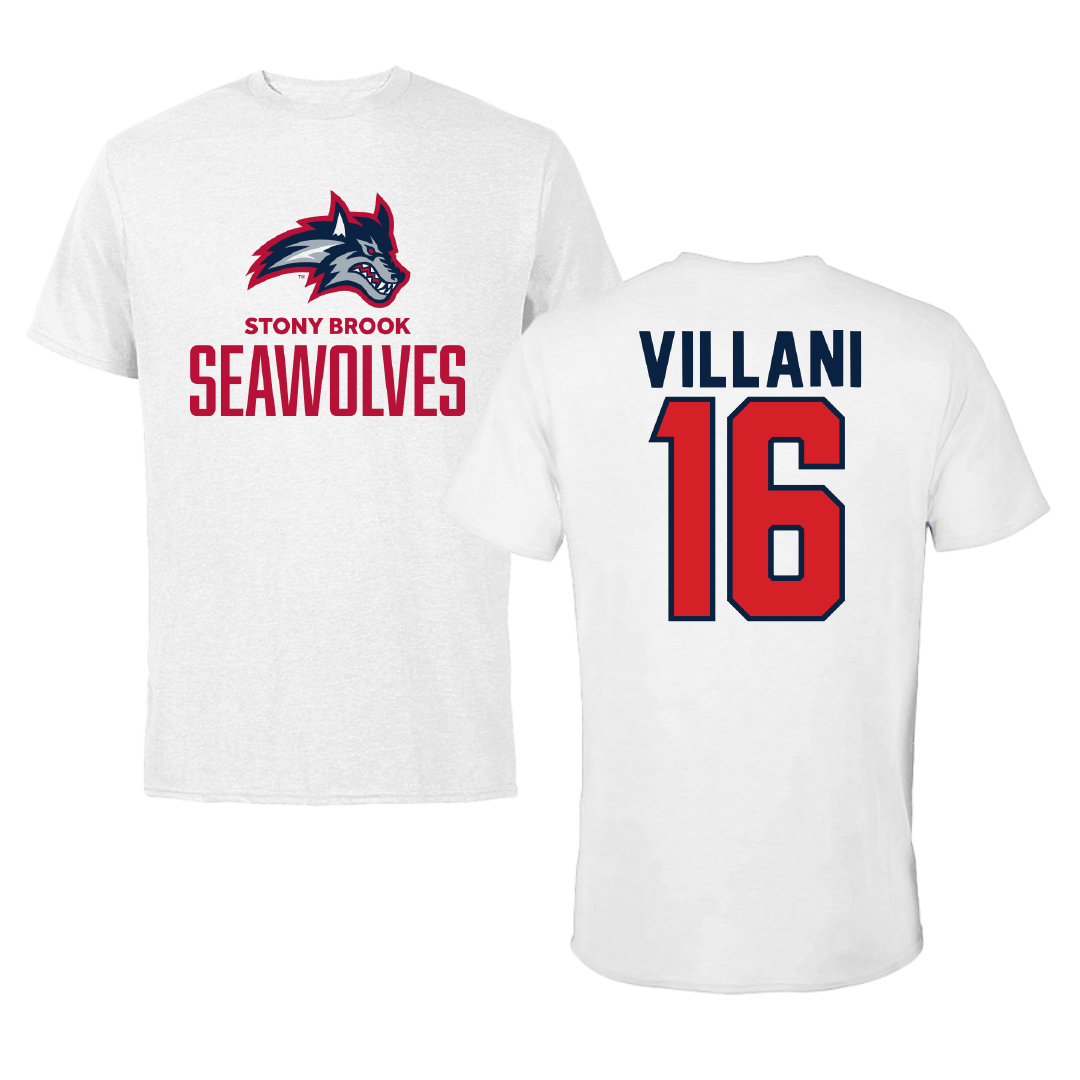 Stony Brook University Baseball White Tee - #16 Mike Villani