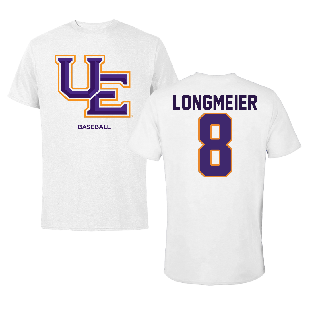 University of Evansville Baseball White Performance Tee - #8 Charlie Longmeier