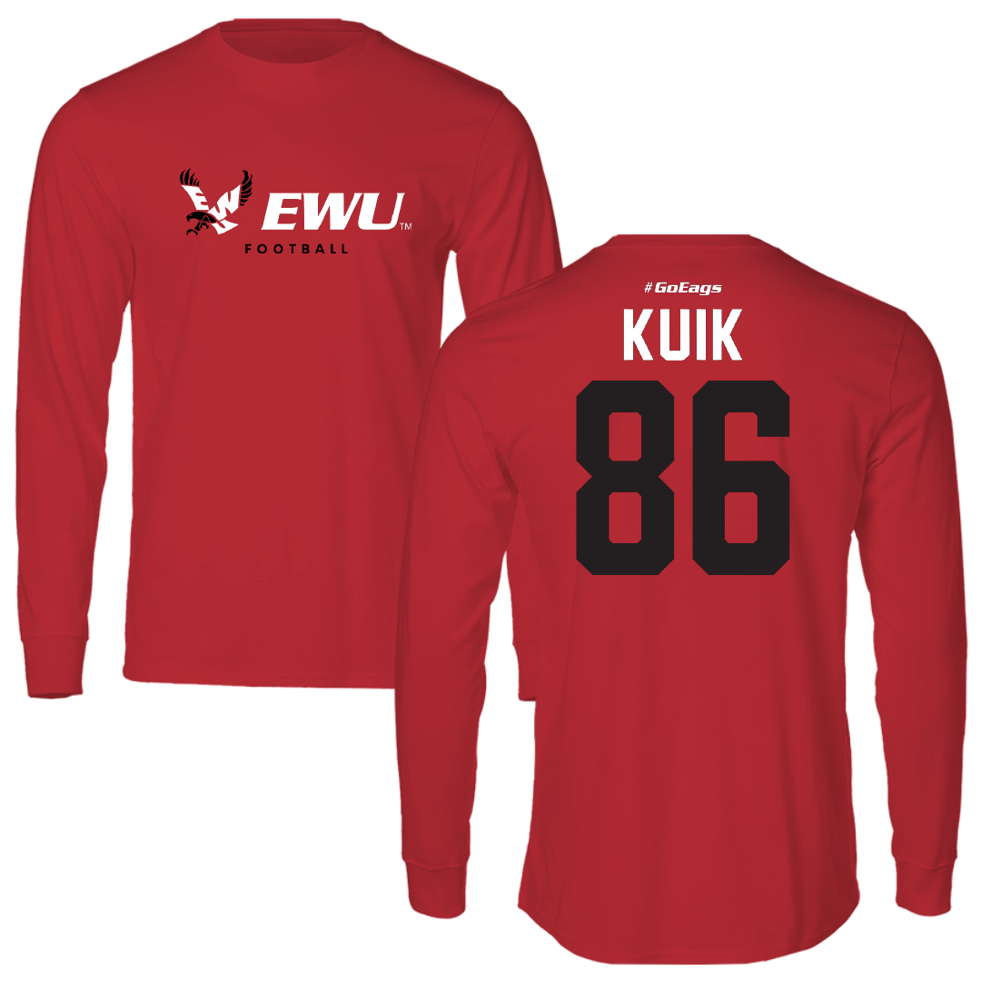 Eastern Washington University Football Red Performance Long Sleeve - #86 Braden Kuik