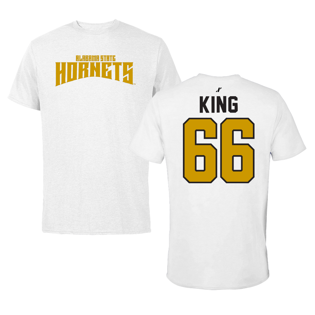 Alabama State University Football White Classic Tee - #66 Darrius King
