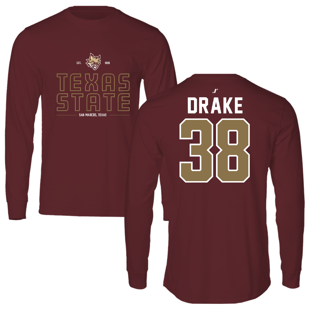 Texas State University Baseball Maroon General Long Sleeve - #38 Colten Drake