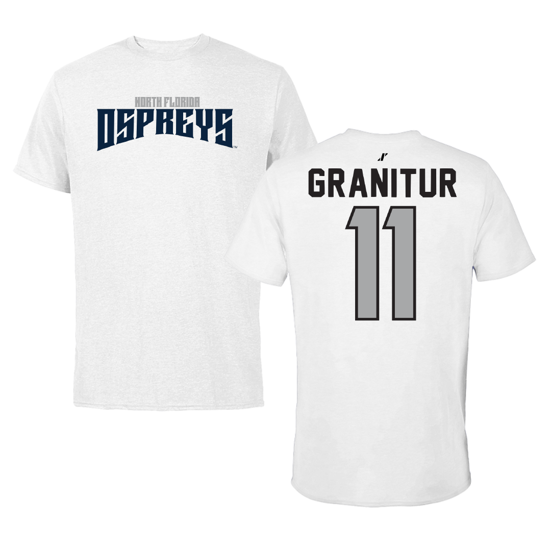 University of North Florida Soccer White Classic Performance Tee - #11 Luc Granitur