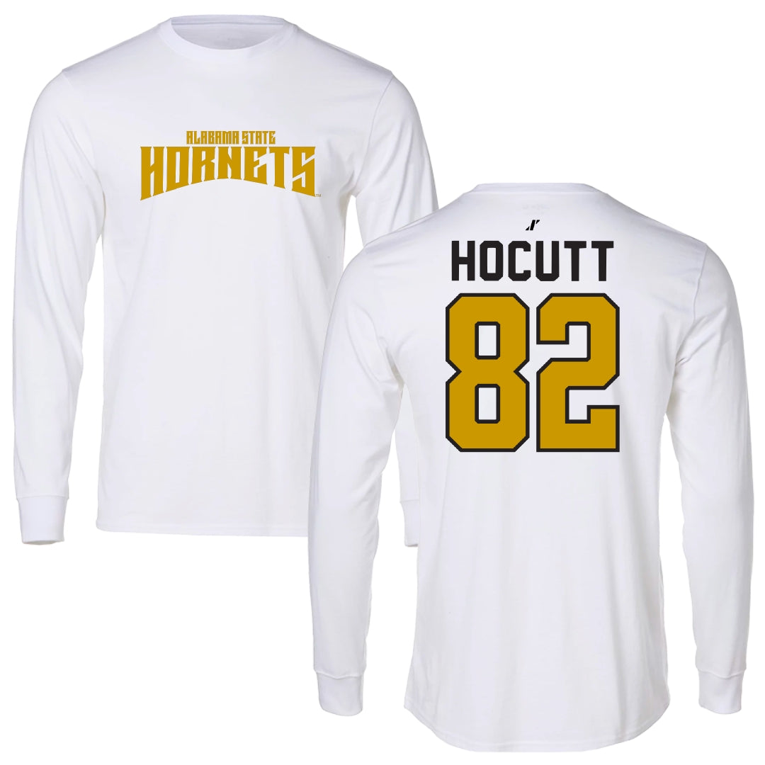 Alabama State University Football White Classic Performance Long Sleeve - #82 Will Hocutt