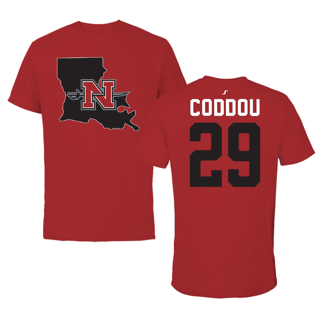 Nicholls State University Baseball Canvas Red State Tee - #29 Parker Coddou