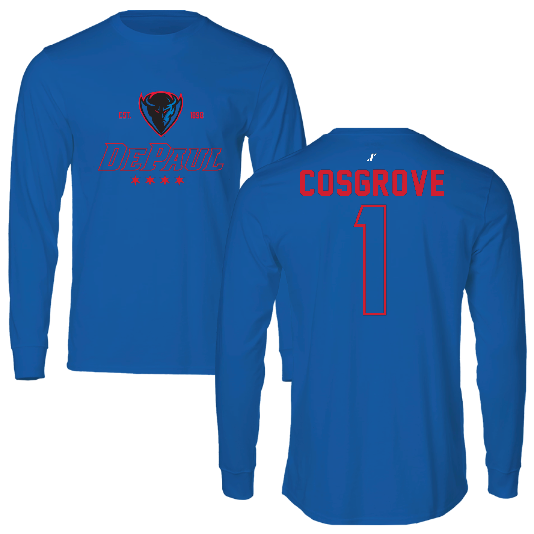 DePaul University Softball Blue General Performance Long Sleeve - #1 Baylee Cosgrove