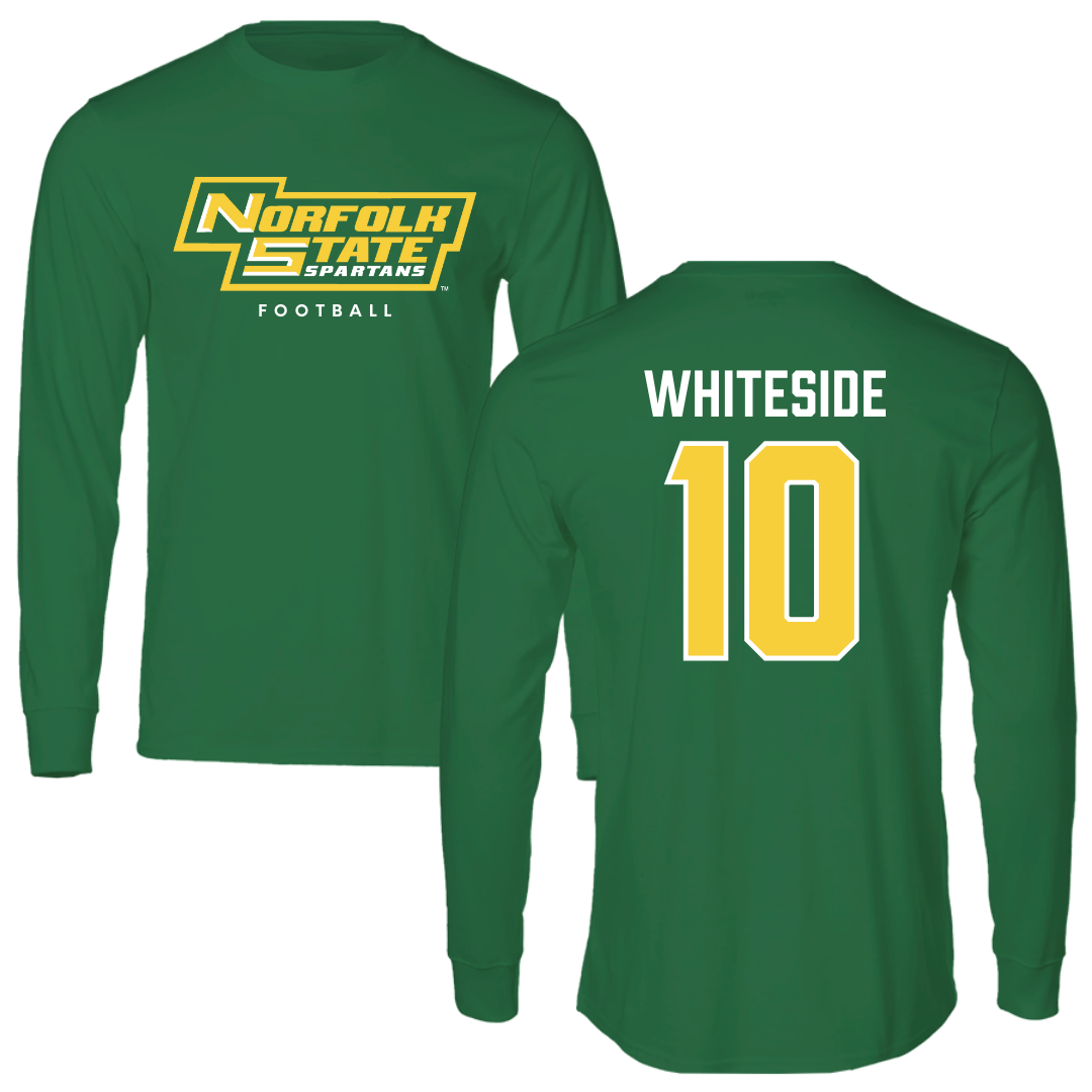 Norfolk State University Football Kelly Green Performance Long Sleeve - #10 Izayah Whiteside