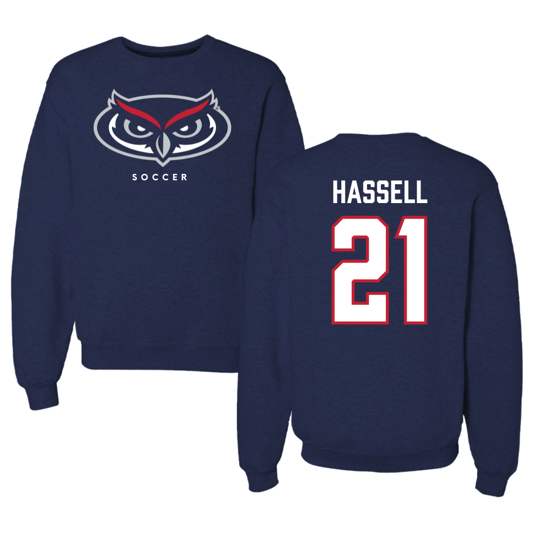 Florida Atlantic University Soccer Navy Mascot Crewneck - #21 Zach Hassell